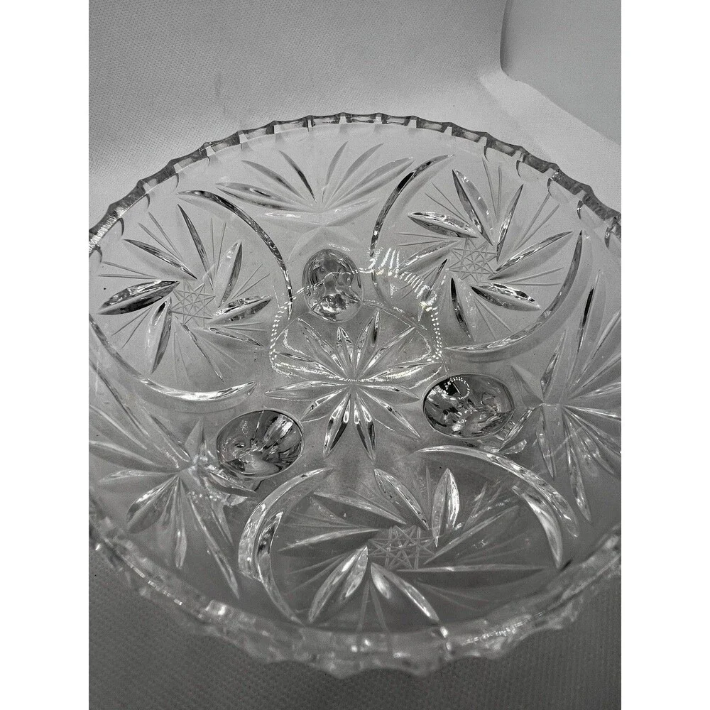 Vintage 3 Footed Bowl Caddy with Etched Flowers 6” clear glass art